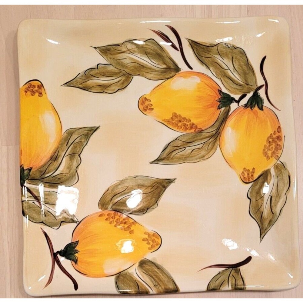 PIER 1 Earthenware Lemond Orchard 11" Square Dinner Plate Platter Hand Painted